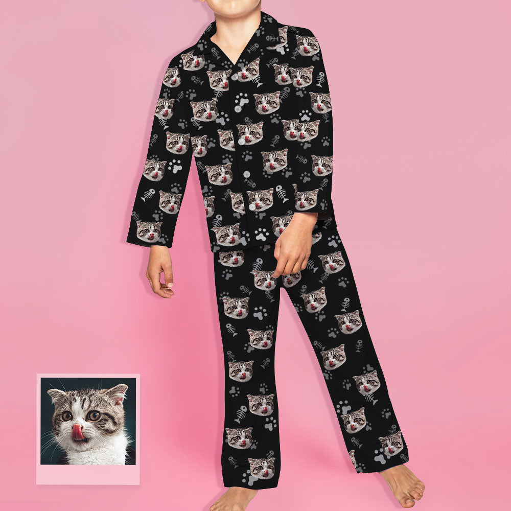 Kinder Custom Pyjamas mit Katzen Gesicht Kinder Personalisiertes Katzen Foto Pyjamas