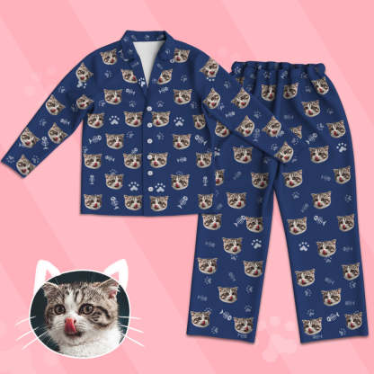 Kinder Custom Pyjamas mit Katzen Gesicht Kinder Personalisiertes Katzen Foto Pyjamas