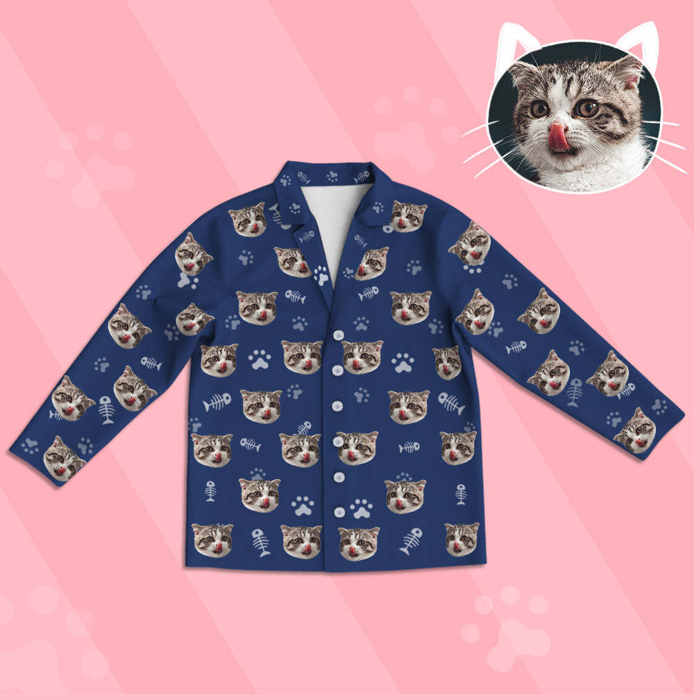 Kinder Custom Pyjamas mit Katzen Gesicht Kinder Personalisiertes Katzen Foto Pyjamas