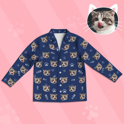Kinder Custom Pyjamas mit Katzen Gesicht Kinder Personalisiertes Katzen Foto Pyjamas