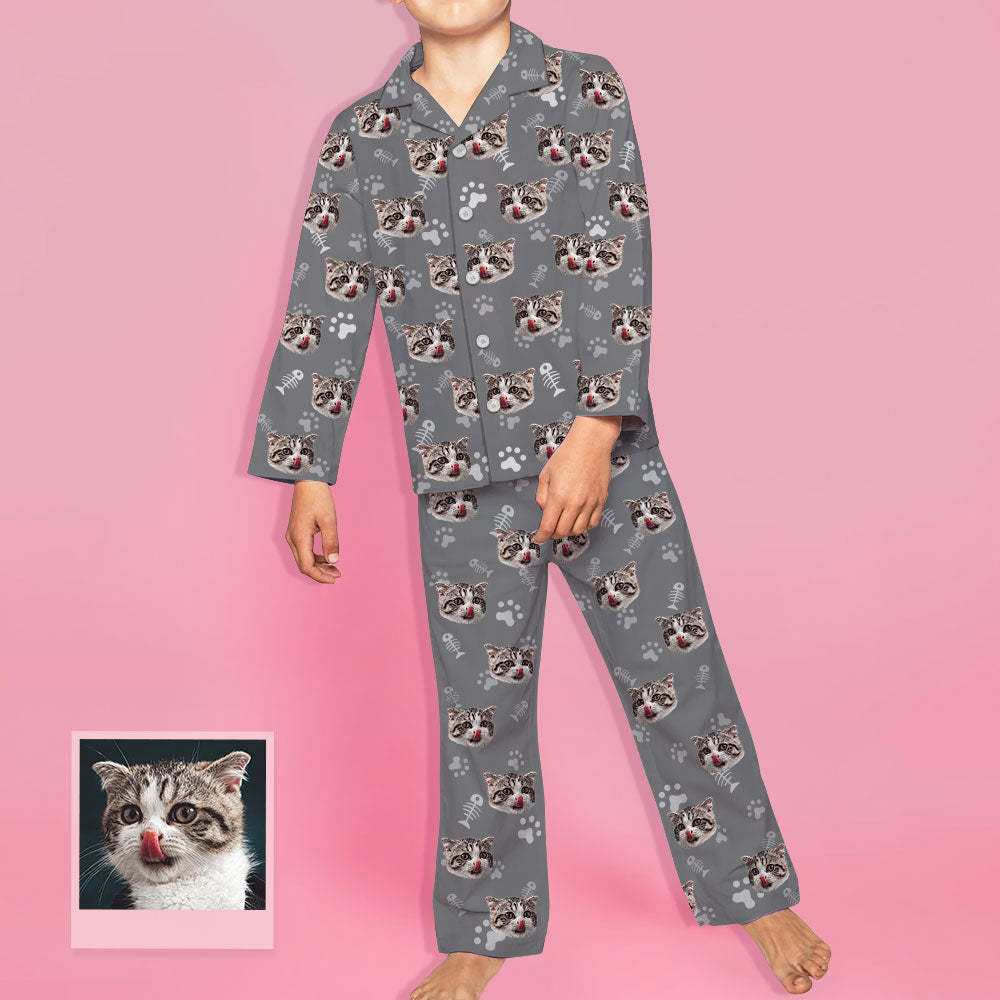 Kinder Custom Pyjamas mit Katzen Gesicht Kinder Personalisiertes Katzen Foto Pyjamas