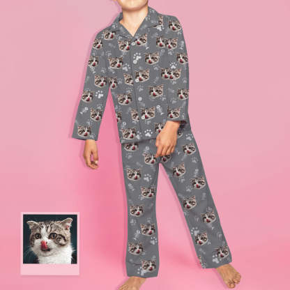 Kinder Custom Pyjamas mit Katzen Gesicht Kinder Personalisiertes Katzen Foto Pyjamas