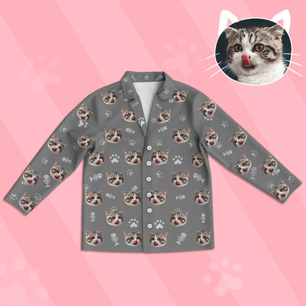Kinder Custom Pyjamas mit Katzen Gesicht Kinder Personalisiertes Katzen Foto Pyjamas