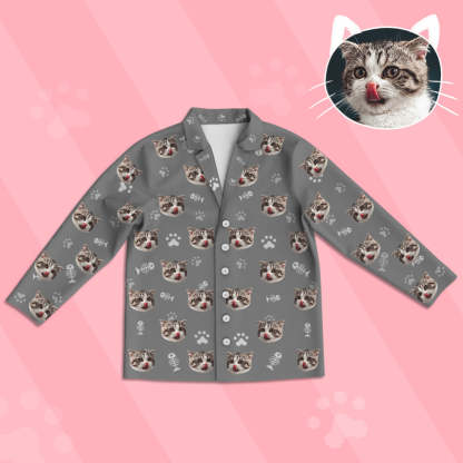 Kinder Custom Pyjamas mit Katzen Gesicht Kinder Personalisiertes Katzen Foto Pyjamas