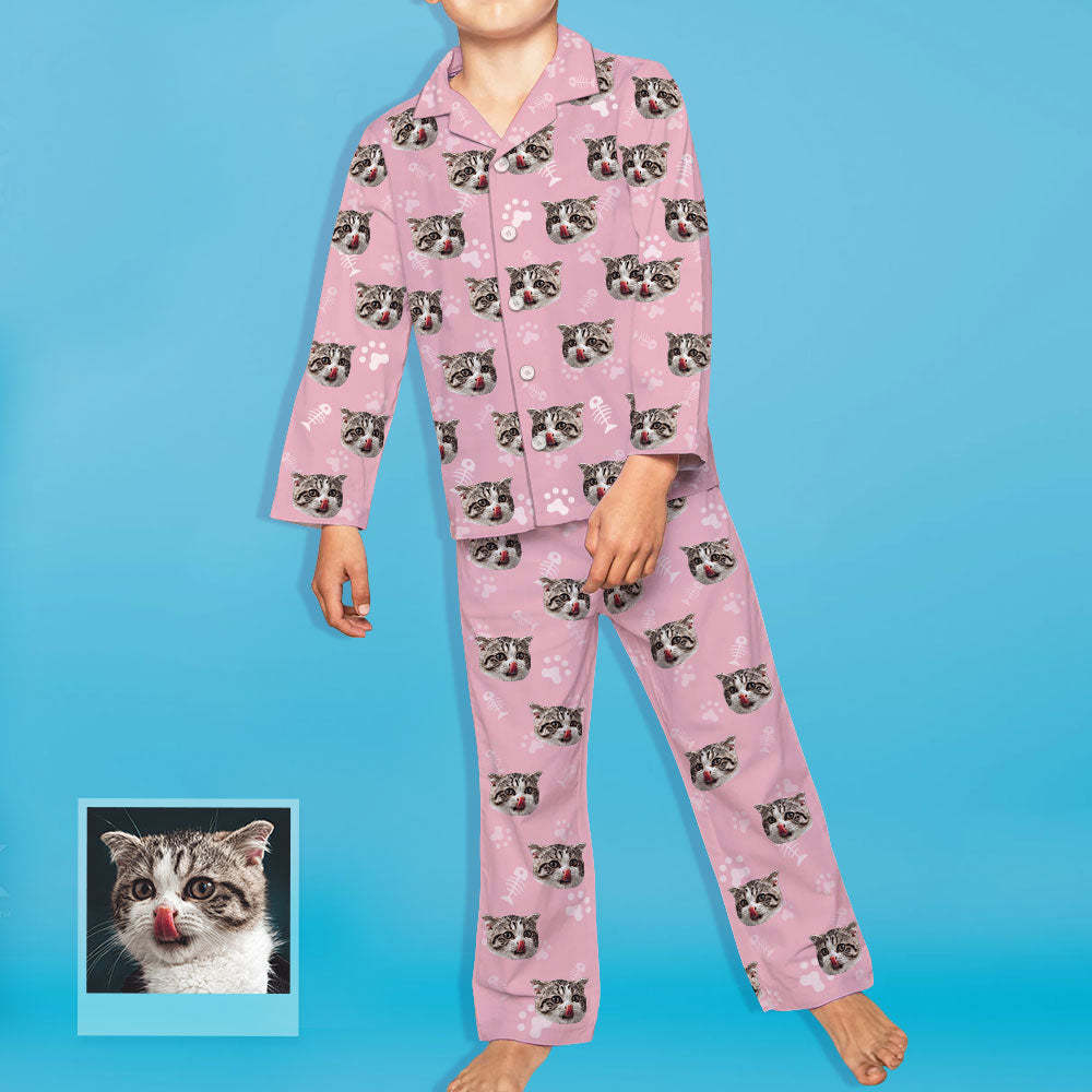 Kinder Custom Pyjamas mit Katzen Gesicht Kinder Personalisiertes Katzen Foto Pyjamas