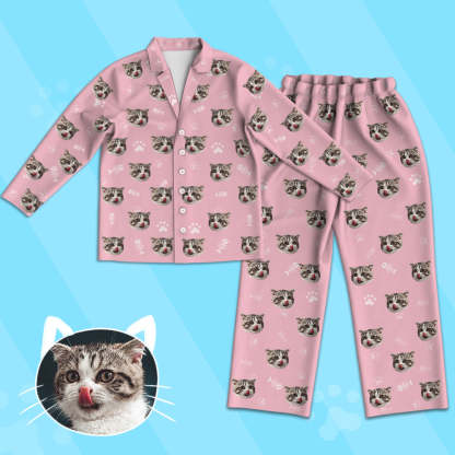Kinder Custom Pyjamas mit Katzen Gesicht Kinder Personalisiertes Katzen Foto Pyjamas