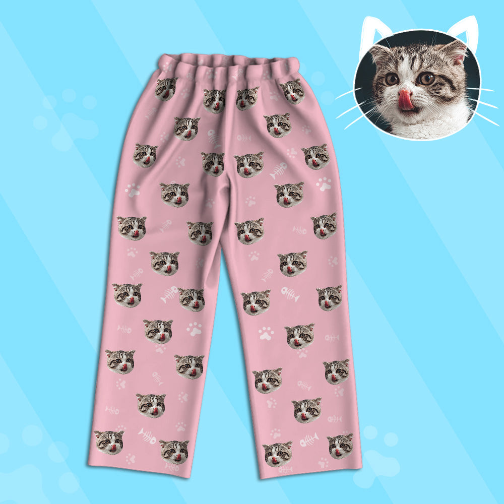 Kinder Custom Pyjamas mit Katzen Gesicht Kinder Personalisiertes Katzen Foto Pyjamas