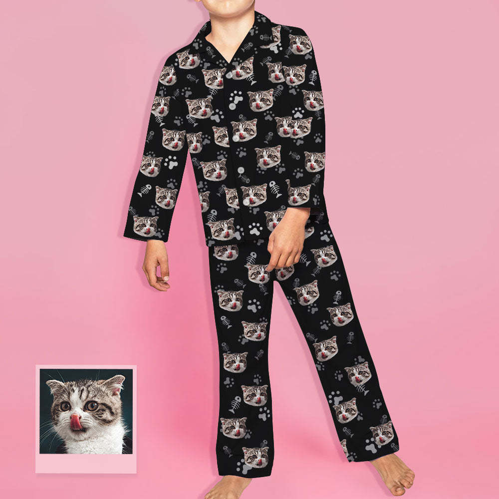 Kinder Custom Pyjamas mit Katzen Gesicht Kinder Personalisiertes Katzen Foto Pyjamas