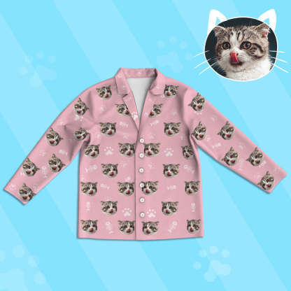 Kinder Custom Pyjamas mit Katzen Gesicht Kinder Personalisiertes Katzen Foto Pyjamas