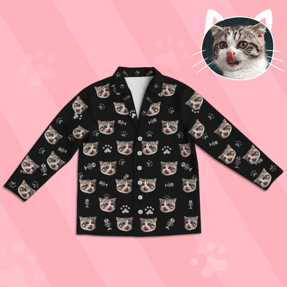 Kinder Custom Pyjamas mit Katzen Gesicht Kinder Personalisiertes Katzen Foto Pyjamas
