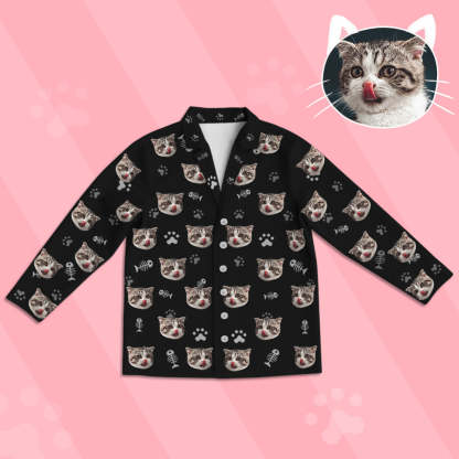 Kinder Custom Pyjamas mit Katzen Gesicht Kinder Personalisiertes Katzen Foto Pyjamas