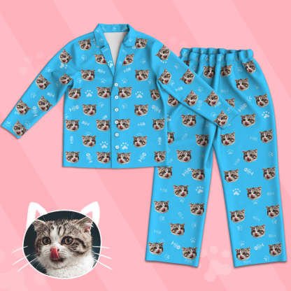 Kinder Custom Pyjamas mit Katzen Gesicht Kinder Personalisiertes Katzen Foto Pyjamas