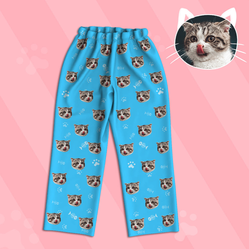 Kinder Custom Pyjamas mit Katzen Gesicht Kinder Personalisiertes Katzen Foto Pyjamas