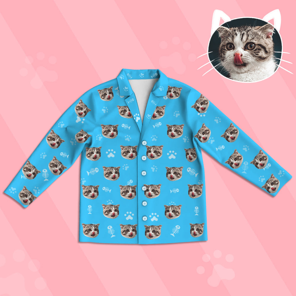 Kinder Custom Pyjamas mit Katzen Gesicht Kinder Personalisiertes Katzen Foto Pyjamas