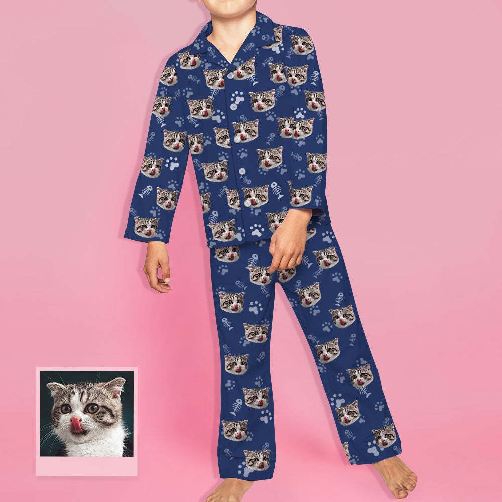 Kinder Custom Pyjamas mit Katzen Gesicht Kinder Personalisiertes Katzen Foto Pyjamas