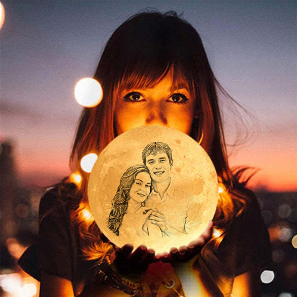 Personalisierte Foto Mondlampe 3D Gravierte Mondlicht mit Foto Zwei Farben Geschenk für Paare
