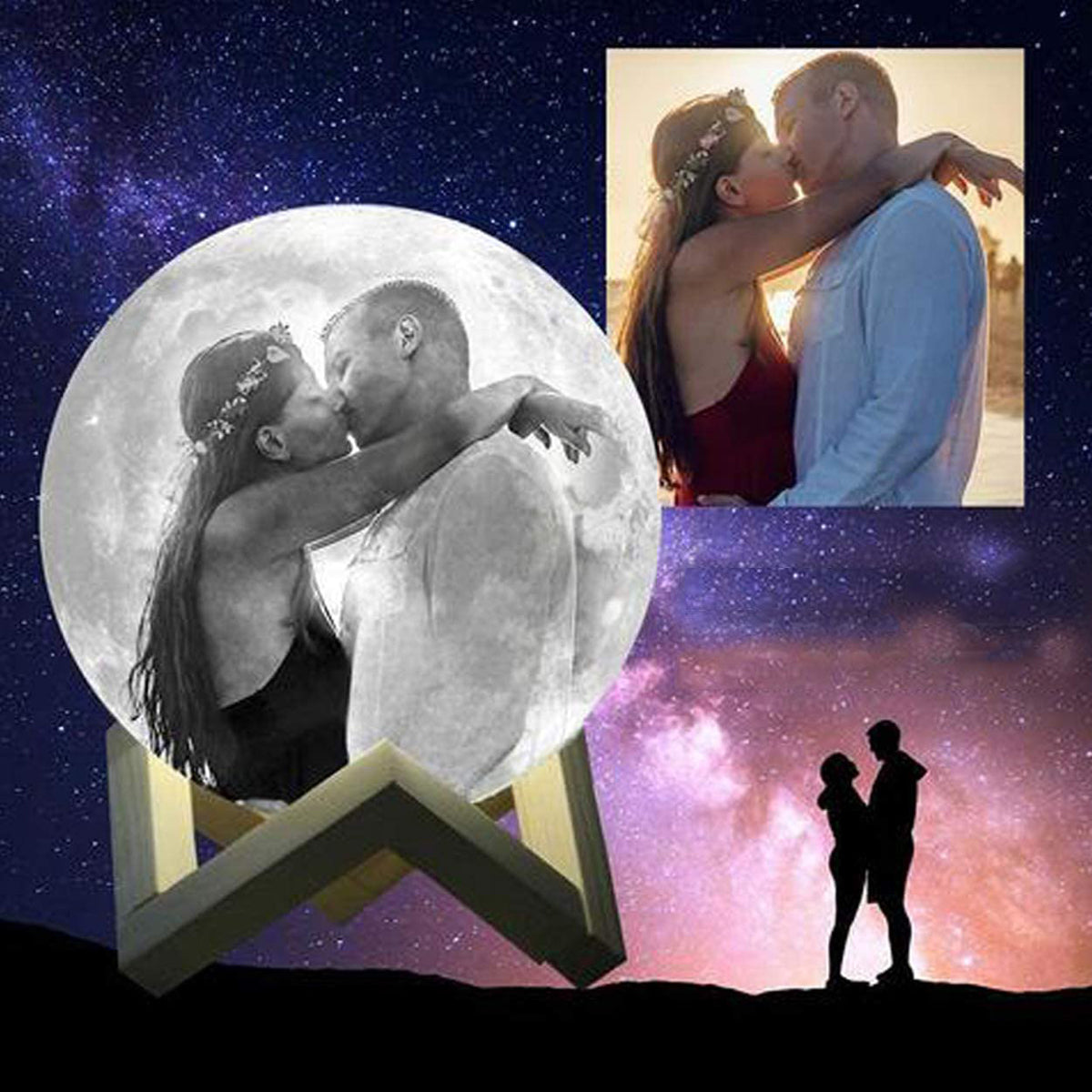 Personalisierte Foto Mondlampe 3D Gravur Mondlicht mit 2 Farben oder 16 Farben
