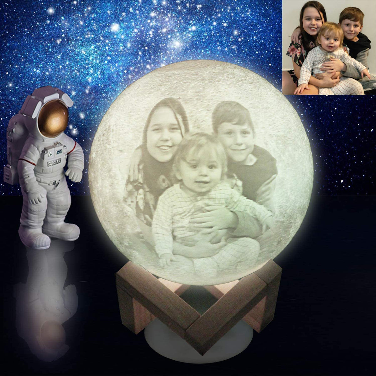 Personalisierte Mondlampe mit Foto 3D Gravur Nachtlicht mit 16 Farben