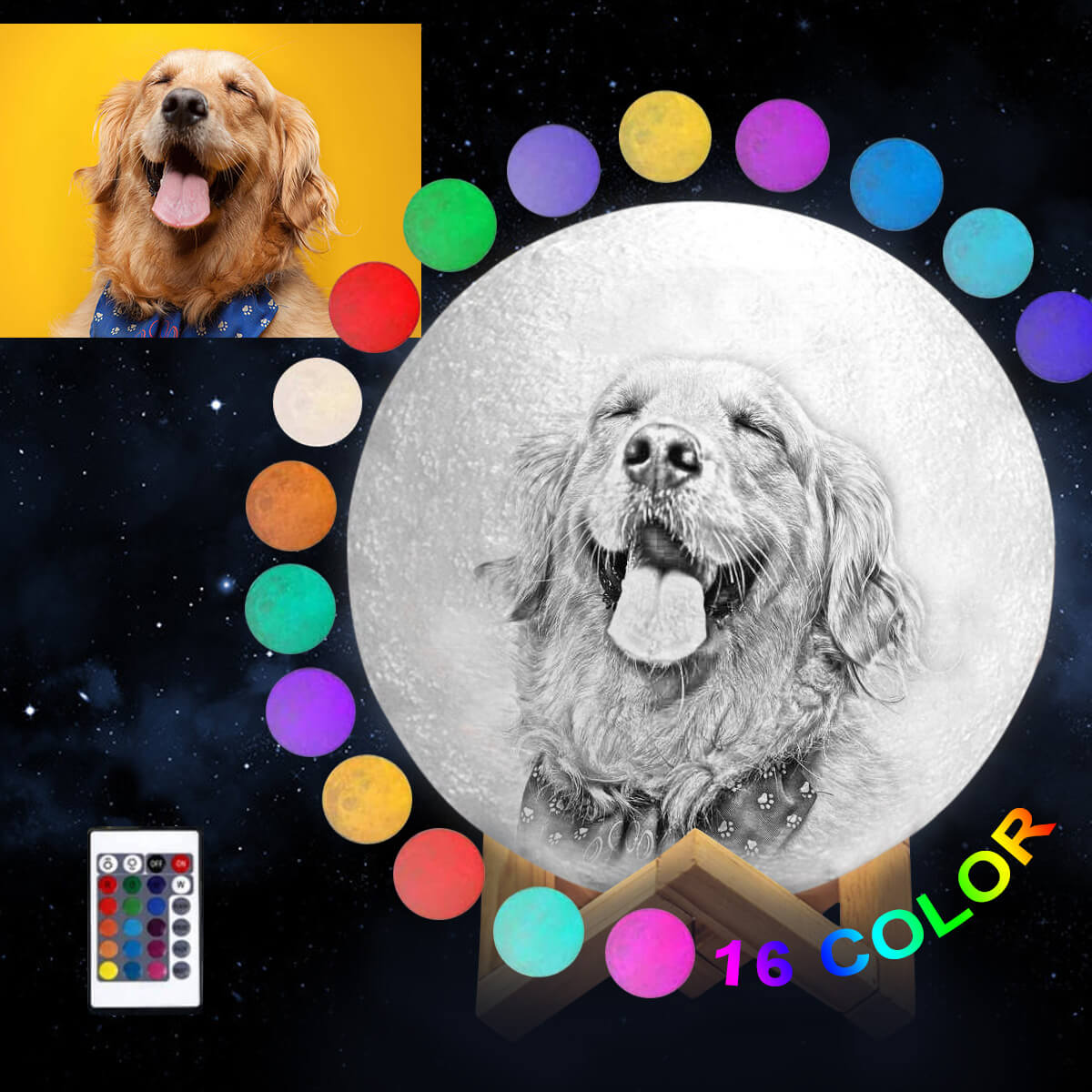 Personalisierte Mondlampe mit Foto 3D Gravur Nachtlicht mit 16 Farben