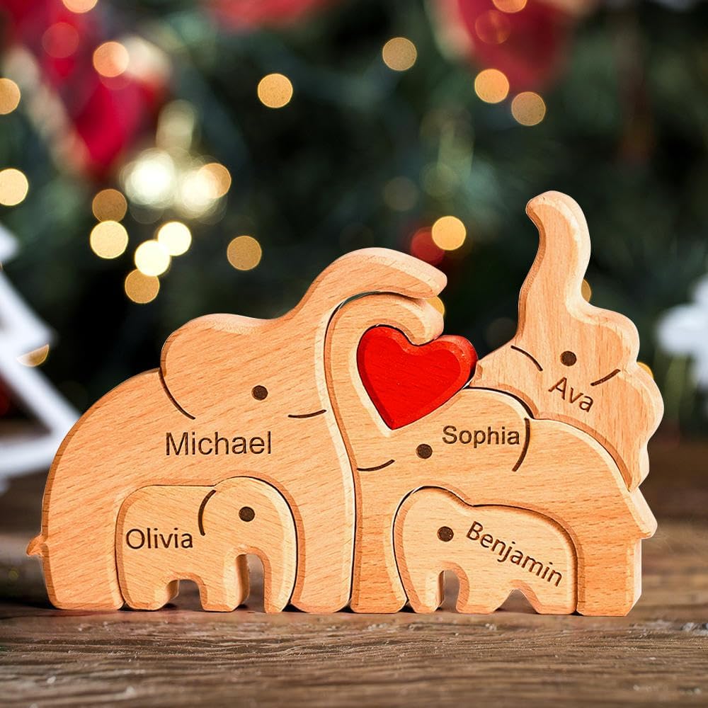 Geschenk für Mama Familiengeschenk Personalisierte Holz Elefanten Namen Puzzle Vaterstag Geschenk Weihnachtsgeschenk
