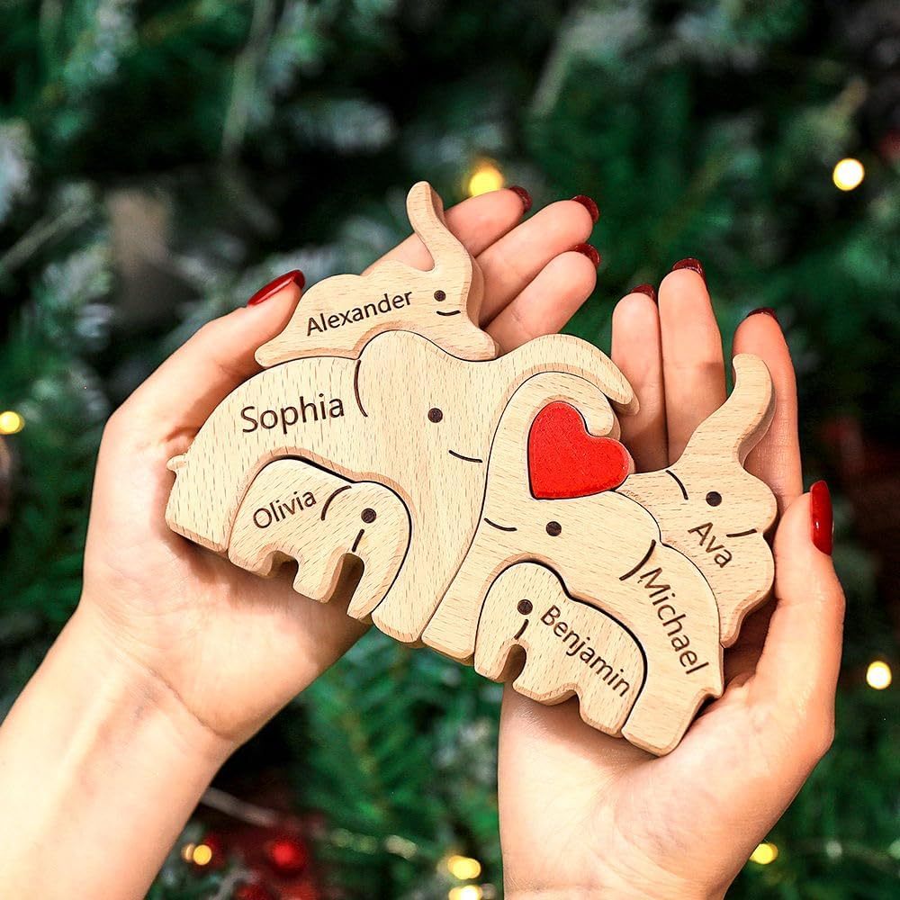 Personalisiertes Holz Elefant Familie Name Puzzle Home Decor Weihnachtsgeschenk