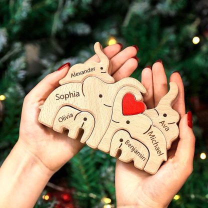Personalisiertes Holz Elefant Familie Name Puzzle Home Decor Weihnachtsgeschenk