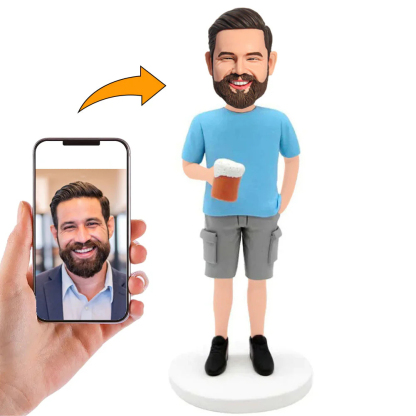 Handgefertigter Wackelkopf Mann Mit Bierkrug