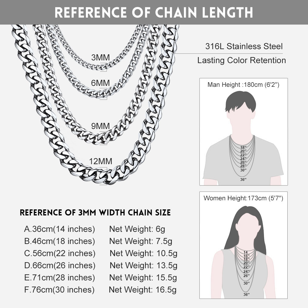 Bandmax 3MM Curb Cuban Chain for Men Women Teenager 316L Stainless Steel Miami Link Necklace for Gift