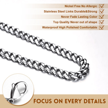 Bandmax 3MM Curb Cuban Chain for Men Women Teenager 316L Stainless Steel Miami Link Necklace for Gift
