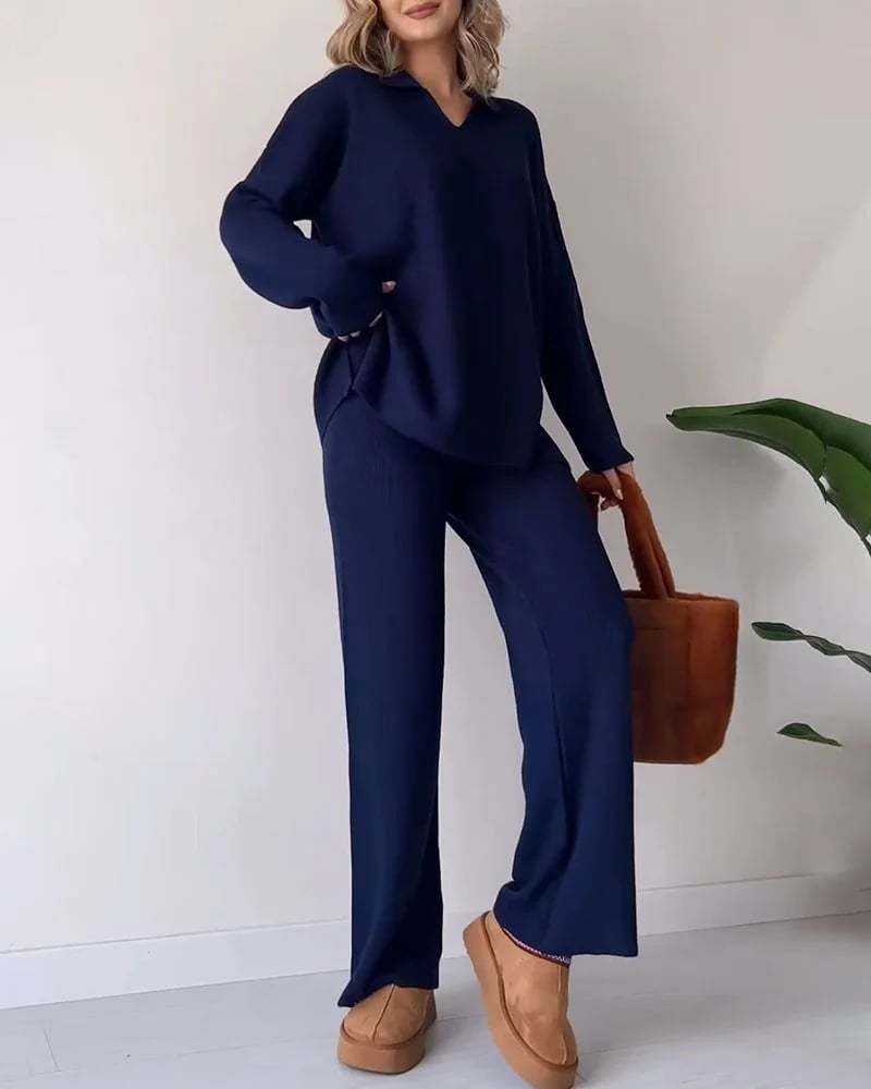 LAST DAY 50% OFF V-neck casual slit knitted two-piece set