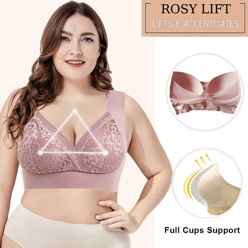 ROSY LIFT BRA –Plus Size Comfort Extra Elastic Wireless Support Lace Bra (Size runs the same as regular bras)
