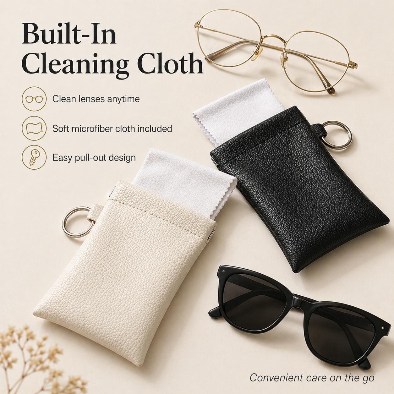 Soft PU Leather Sunglasses Pouch Elastic Opening Eyeglasses Bag, Portable Anti-Scratch Glasses Storage Case With Built-in Cleaning Cloth And Keychain, Minimalist Lightweight Protective Sleeve For Daily Travel Outdoor Women Men Accessories Soft PU Leather Sunglasses Pouch Elastic Opening Eyeglasses Bag, Portable Anti-Scratch Glasses Storage Case With Built-in Cleaning Cloth And Keychain, Minimalist Lightweight Protective Sleeve For Daily Travel Outdoor Women Men Accessories
