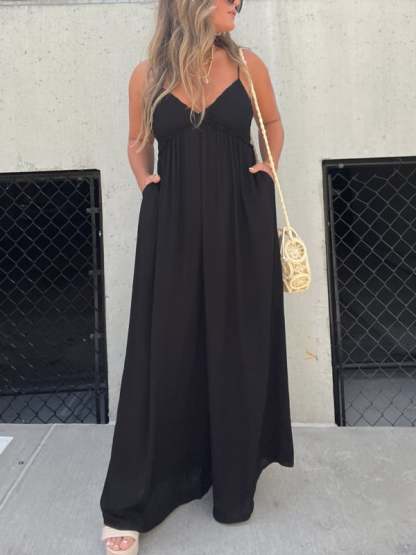 🔥V-Neck Effortless Wide Leg Jumpsuit