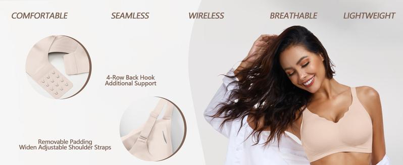 Product Introduction of OEAK Women Seamless Bras No Underwire Scalloped Push Up Bras Soft Wireless Comfort Bralettes Full Coverage Everyday Bra Womenswear Adjustable 2