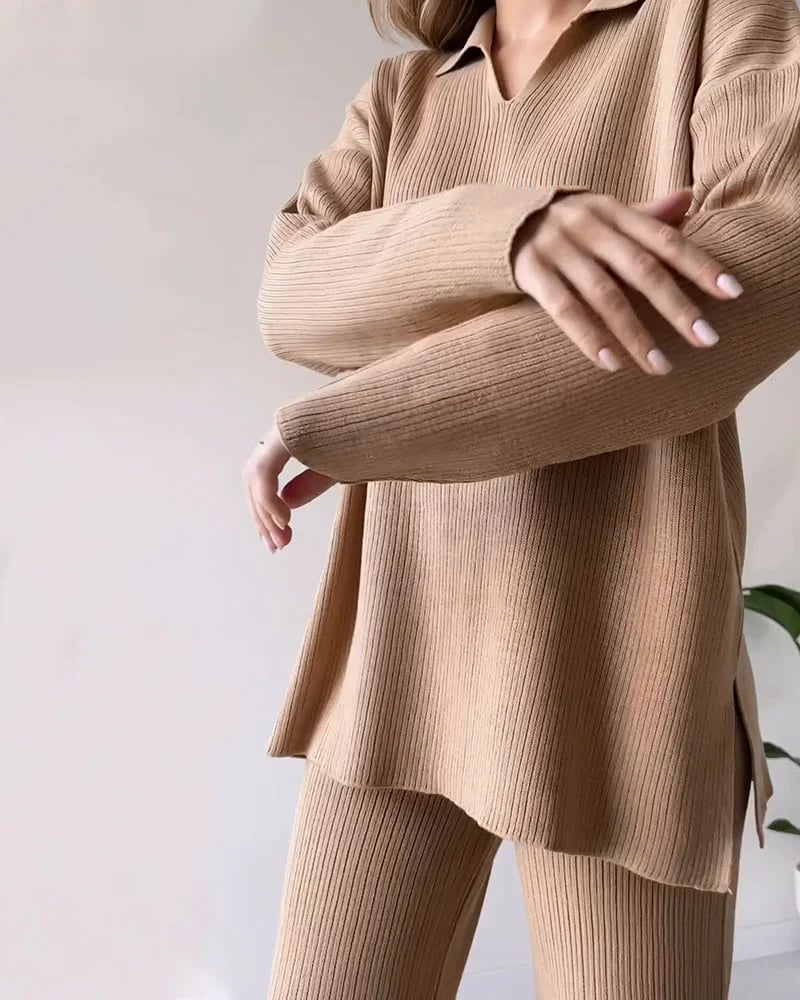 LAST DAY 50% OFF V-neck casual slit knitted two-piece set