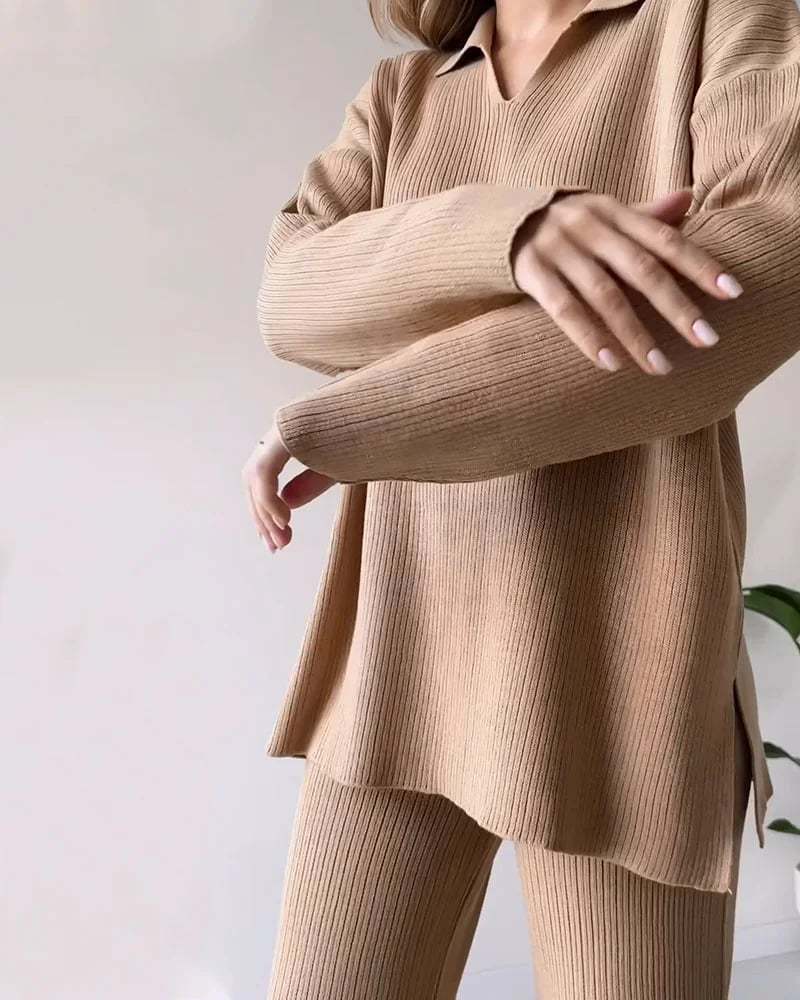 LAST DAY 50% OFF V-neck casual slit knitted two-piece set