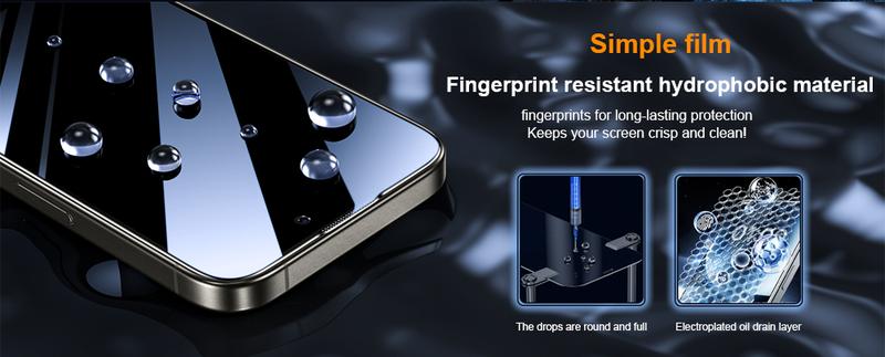 Product Introduction of One Fish Luxury Privacy Screen Protector 2 Pack for iPhone - Fingerprint Proof, Scratch Resistant, Plasma Plating Process, High Quality Design 6