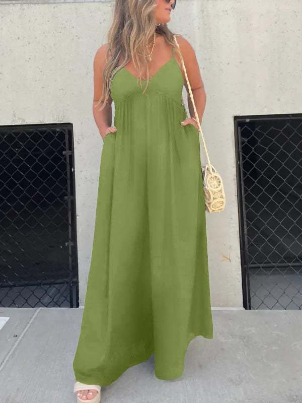 🔥V-Neck Effortless Wide Leg Jumpsuit