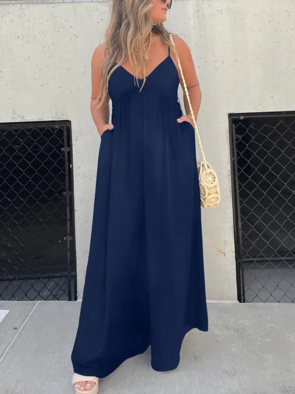 🔥V-Neck Effortless Wide Leg Jumpsuit