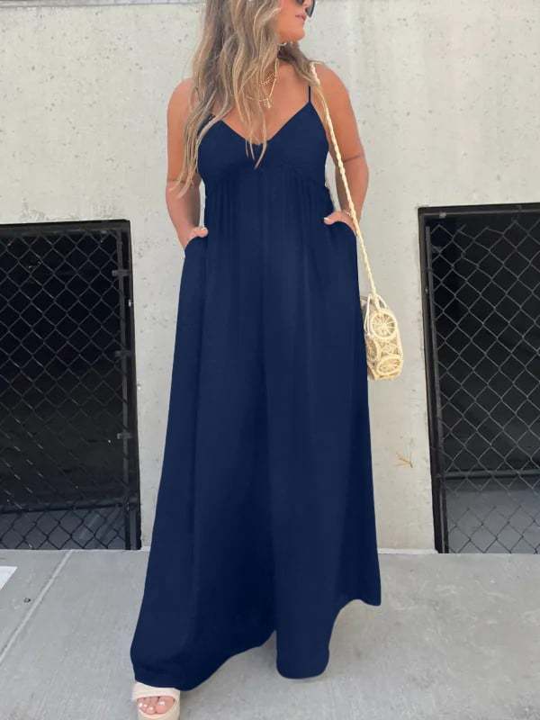 🔥V-Neck Effortless Wide Leg Jumpsuit