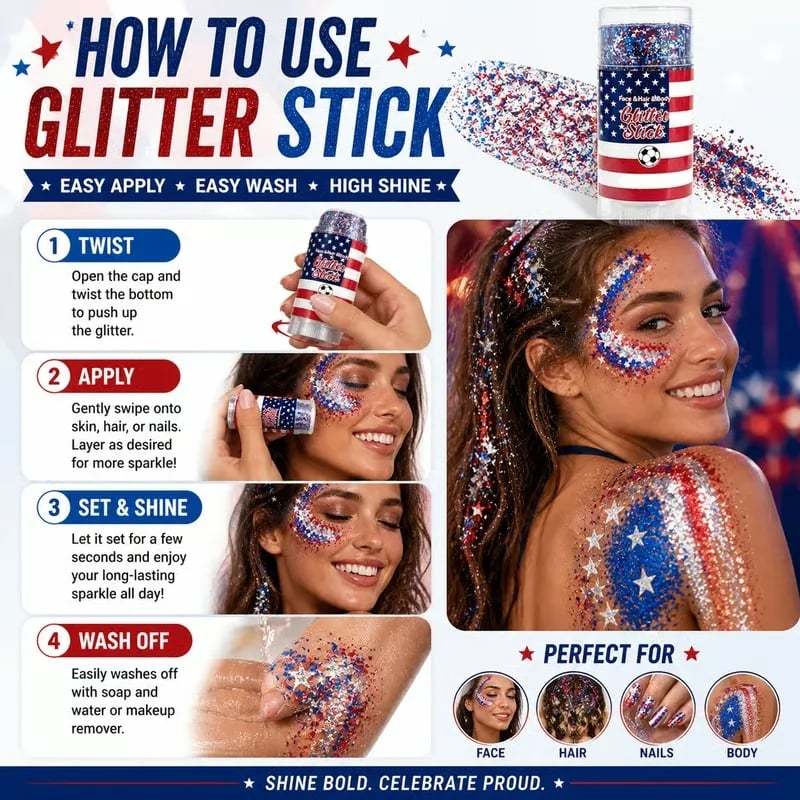 Last Day Promotion!🎁🦅4th of July Glitter Stick✨🔔 Red, White & Blue Body & Hair Sparkle