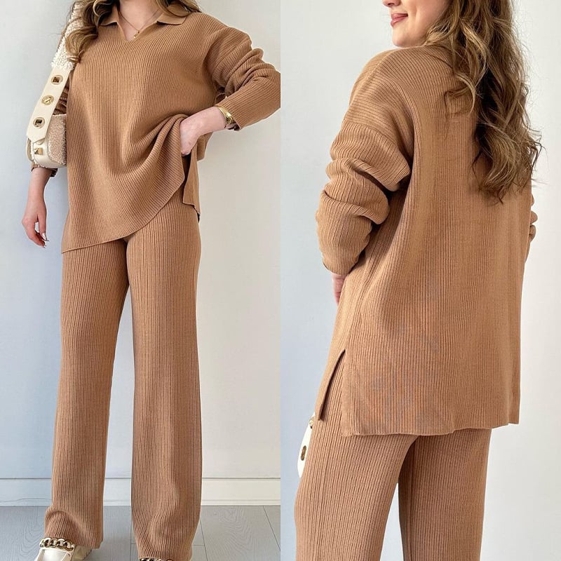 LAST DAY 50% OFF V-neck casual slit knitted two-piece set