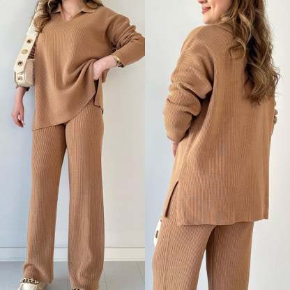 LAST DAY 50% OFF V-neck casual slit knitted two-piece set