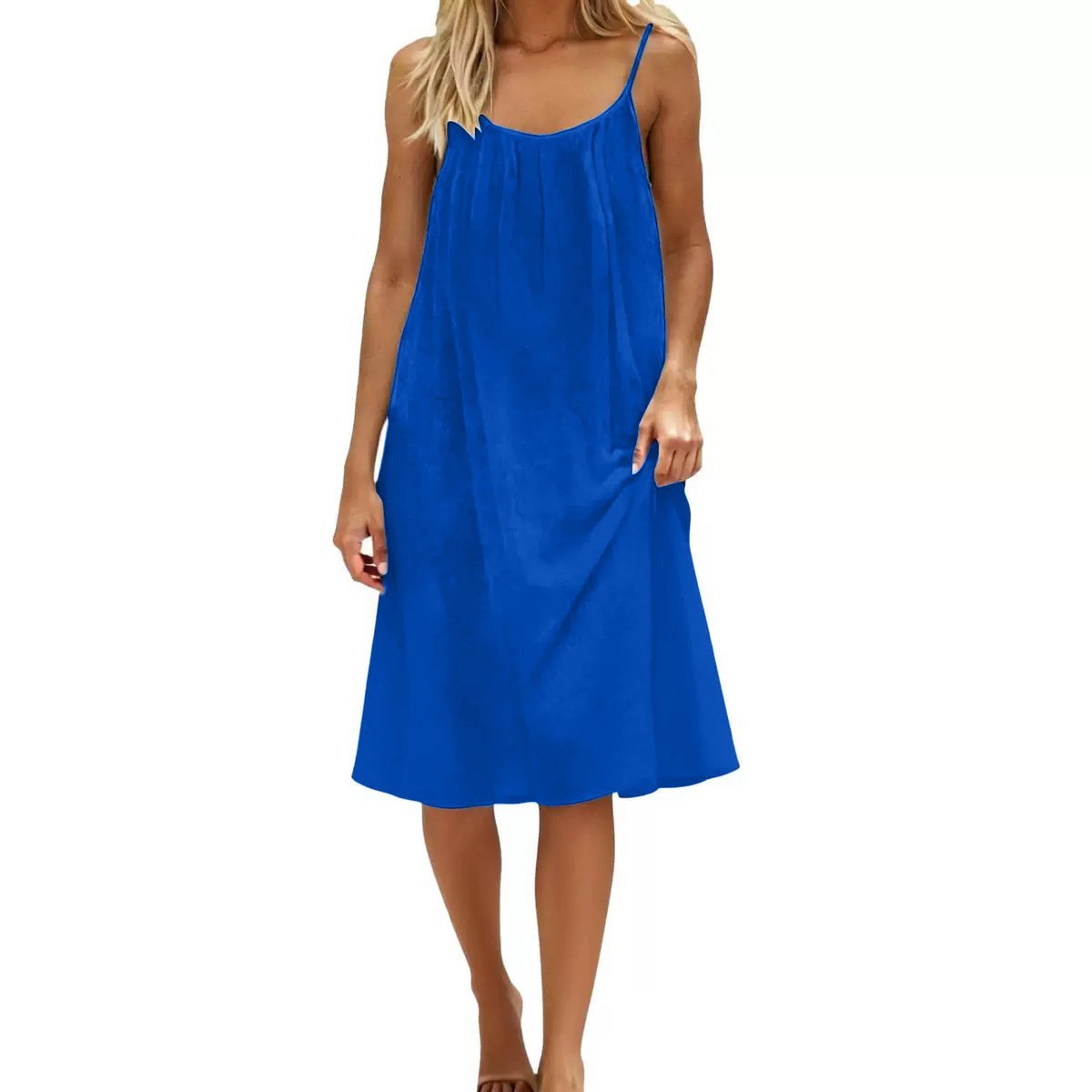 Women's Solid Color Cami Lounge Dress, Elegant Sleeveless Knee-Length Dress for Summer, Ladies Sleepwear for Indoor Wear