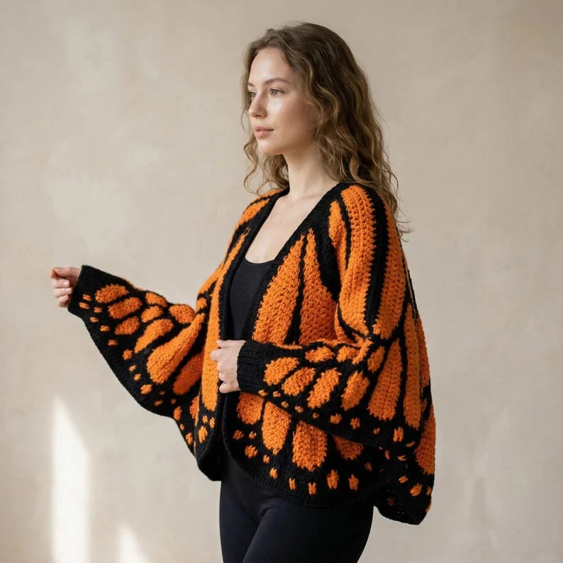 🦋 Monarch Butterfly Crochet Cardigan