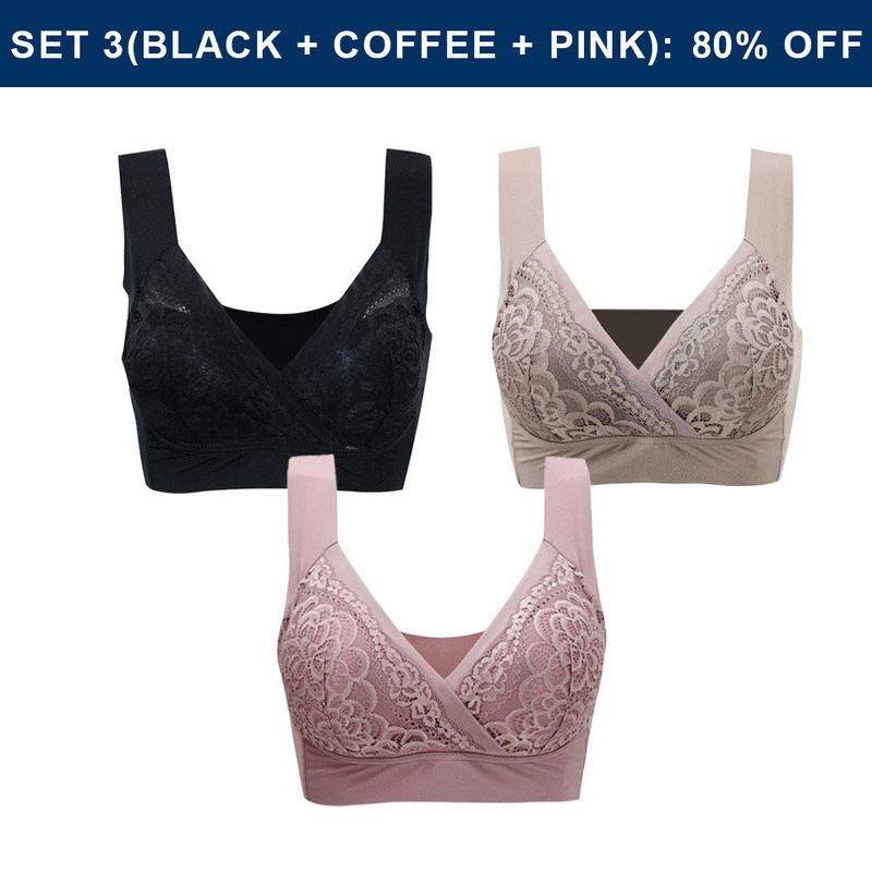ROSY LIFT BRA –Plus Size Comfort Extra Elastic Wireless Support Lace Bra (Size runs the same as regular bras)