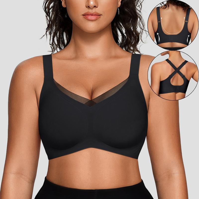 Women's Wireless V-Neck Crossover Mesh Seamless Push-Up Bra