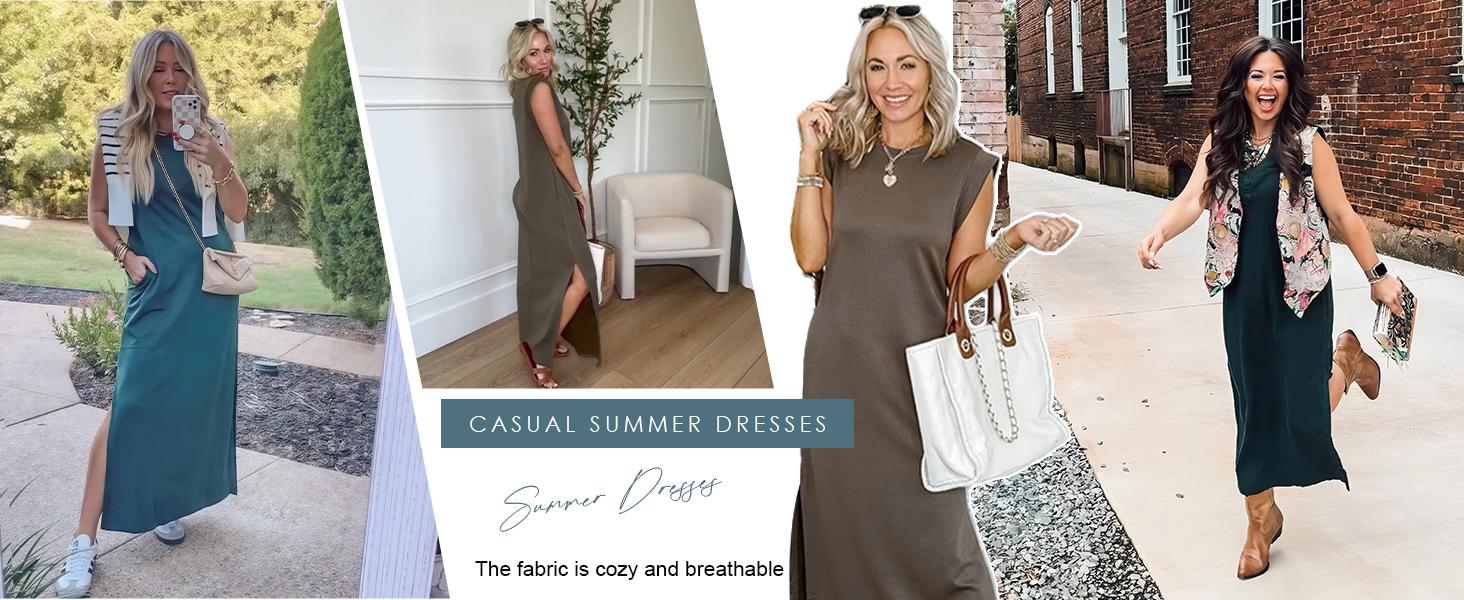 GRECERELLE 2026 Women Summer Round Neck Casual Loose Split Wrinkle-Free Long Maxi Vacation Dress with Pockets GRECERELLE 2026 Women Summer Round Neck Casual Loose Split Wrinkle-Free Long Maxi Vacation Dress with Pockets