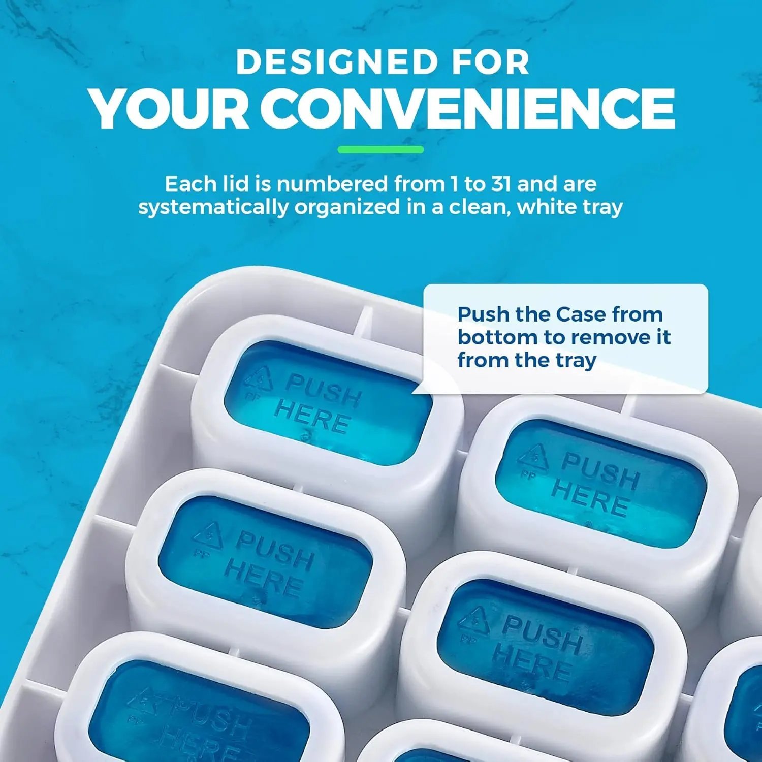 💊 Monthly Pill Organizer with Lid - Arthritis-Friendly Easy-Open Lids 31 Removable Daily Pill Pods Date Reminder & Travel Case for Vitamins & Medications