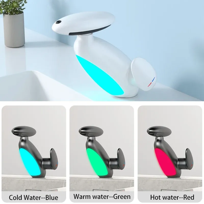 Penguin Atmosphere light pull-out faucet, hot and cold splash proof hand washing faucet, bathroom basin, bathroom faucet
